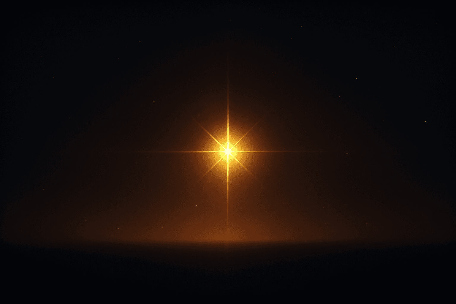 A brilliant morning star blazing gold over a dark horizon — the first light of dawn breaking the night.